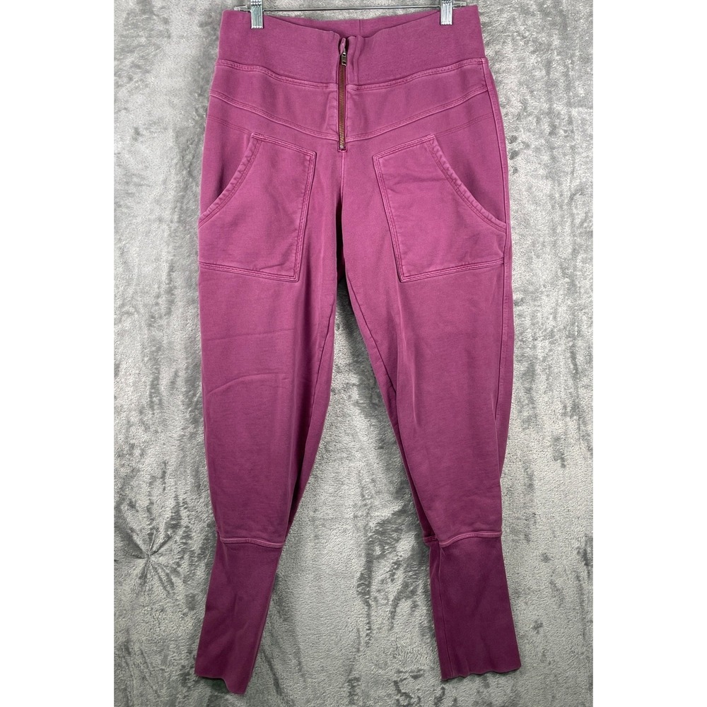 Free People Movement On The Road Pant Front Zip Edgy Sweatpants Sz Large Maroon